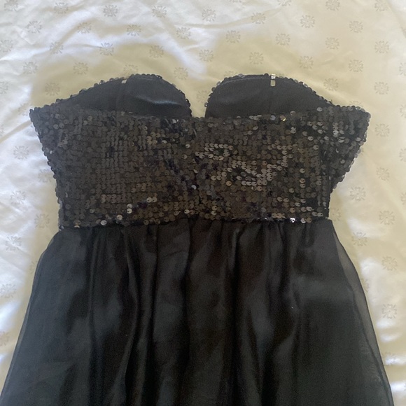 Vintage Old Hollywood Glamour Style Black Chiffon w/ Sequins Strapless gown - Picture 5 of 13